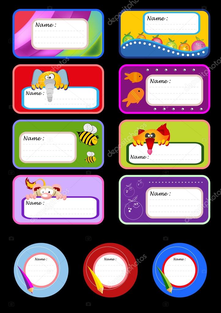 Cute girl with name labels and stickers. Vector set Stock Vector ...