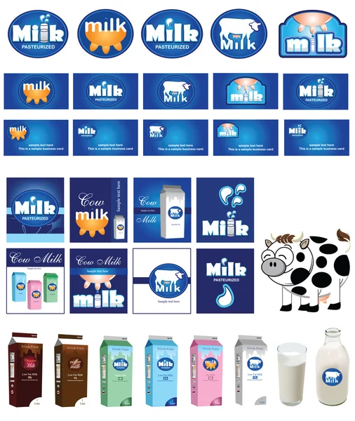 Gráficos de leche natural fresca con ilustración de vaca — Vector de stock