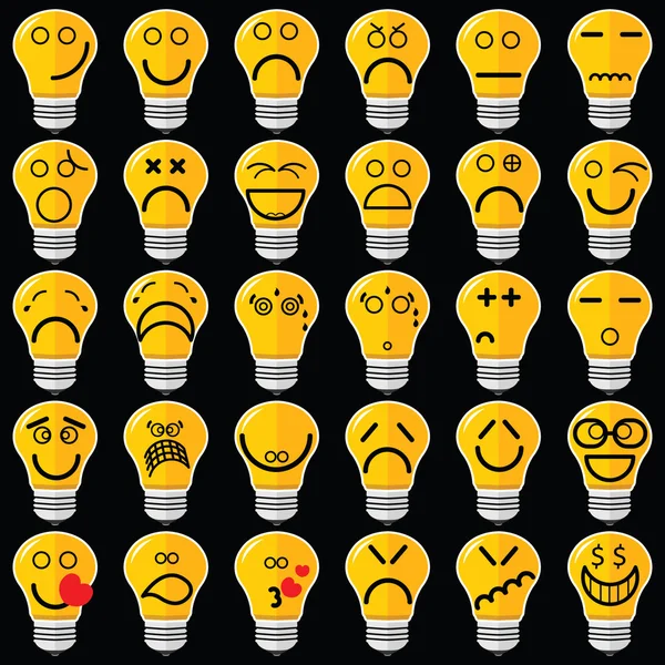Lampadina vettoriale idea con disegno creativo insieme di emozioni diverse, vettoriale chat emozioni in lampadina o lampada, Illustrazione vettoriale — Vettoriale Stock