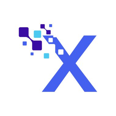 Dijital Yuvarlak Kareli X Harfi Logosu, Vektör
