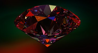Diamond, değerli taş ve kristal kırmızı zemin üzerine ışık yansıtan