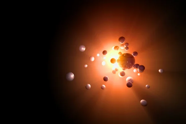 Reflektierende Kugeln im hellen, sichtbaren orangen Licht — Stockfoto