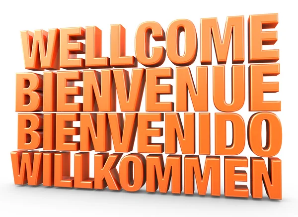 Wellcome bienvenue bienvenido will kommen 3d render illustration — стоковое фото