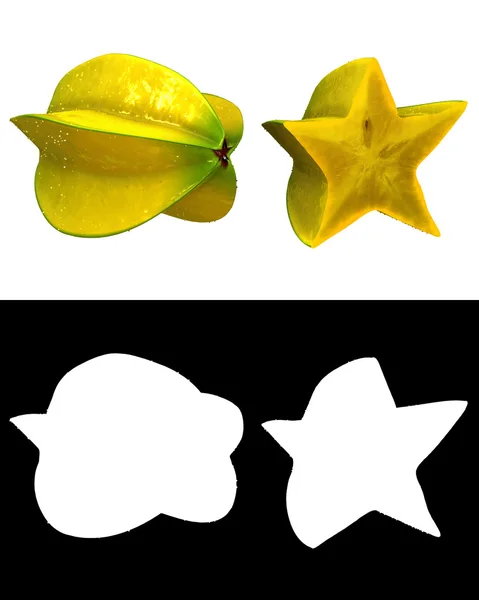 Alfa kanalı ile starfruit meyve 3D çizimi — Stok fotoğraf