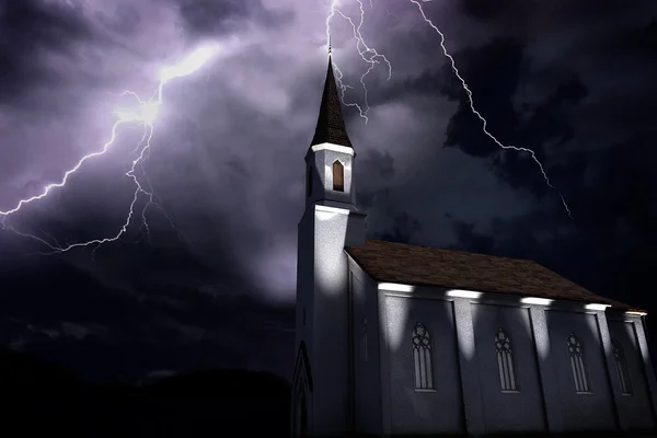 Church at night during a thunderstorm — Stock Photo, Image