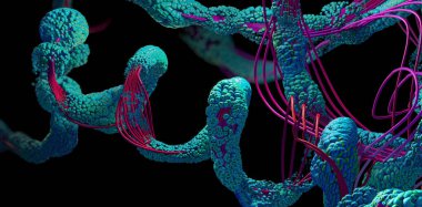 Protein adı verilen amino asit zinciri veya biyolojik moleküller - 3d illüstrasyon