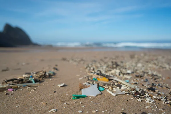 Déchets Plastiques Micro Plastiques Lavés Sur Rivage Océan Atlantique — Photo