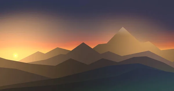 Ilustración Simple Paisaje Montañoso Con Altas Montañas Puesta Del Sol — Foto de Stock