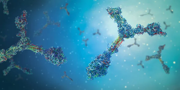 Çok renkli antikorlar veya immünoglobülin protein yapıları - 3d illüstrasyon