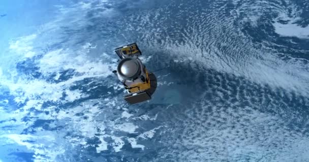 Overvågningssatellit Kredsløb Jorden Bevæger Sig Hurtigt Tæt Skydække – Stock-video