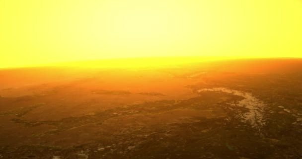 Секция Земной Поверхности Оранжевой Светящейся Плотной Атмосферой Иллюстрации Глобального Потепления — стоковое видео