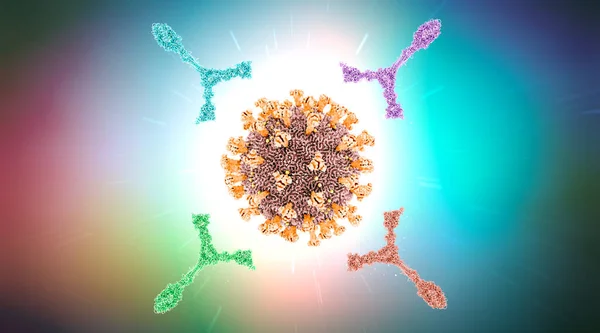 Diverse Proteine Anticorpali Attaccano Una Particella Virale Illustrazione — Foto Stock