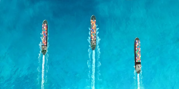 Aerial View Container Ships Sailing Side Side North Illustration — Stock Photo, Image