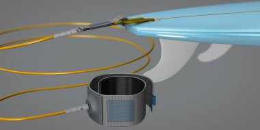 Kuyruğu, yüzgeçleri ve tasması olan kısa bir sörf tahtasının arka kısmı - 3 boyutlu illüstrasyon