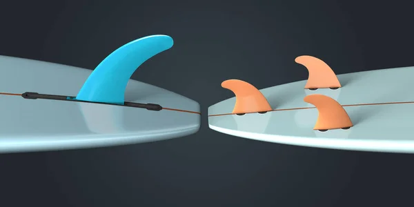 異なる色の横方向と反対側のサーフボード 3Dイラスト — ストック写真