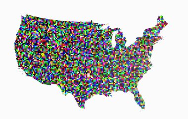 Amerika Birleşik Devletleri 'nin silueti çeşitliliği göstermek için renkli karelerden oluşuyordu - 3 boyutlu illüstrasyon