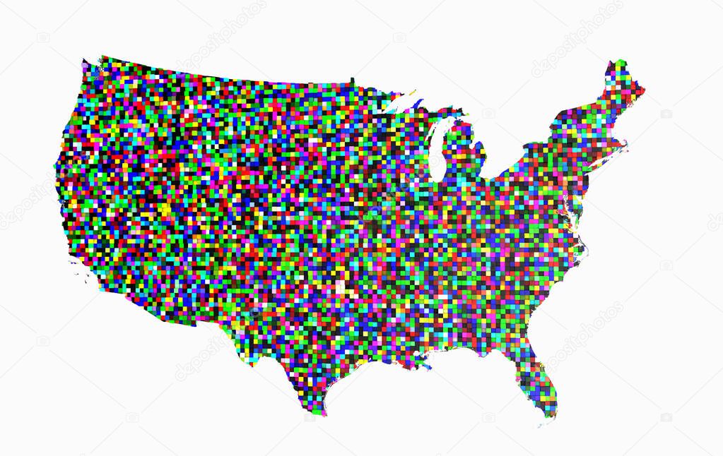 The silhouette of the united states of america composed of colorful squares to show diversity - 3d illustration