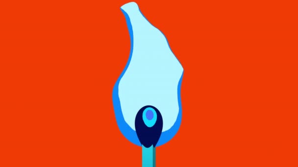 Ein Einziges Brennendes Streichholz Mit Einer Leuchtend Flackernden Flamme Illustration — Stockvideo