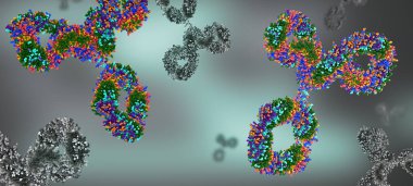 Çok renkli antikorlar veya immünoglobülin protein yapıları - 3d illüstrasyon