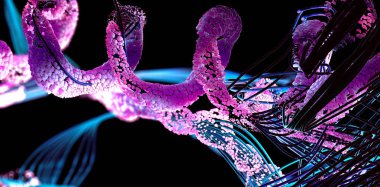 Protein adı verilen amino asit zinciri veya biyolojik moleküller - 3d illüstrasyon