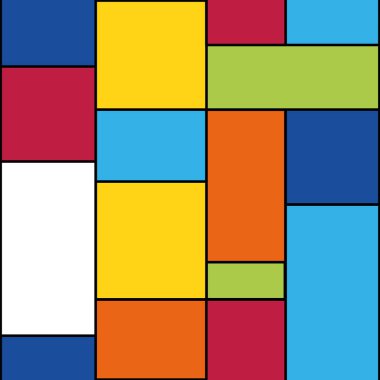 Bauhouse Twist çizgileri, kareler, temel renkler, şekiller ve çizgiler soyut geometrik ve parlak renklerle eski Bauhouse tarzına yeni bir varyasyon getiriyor. .