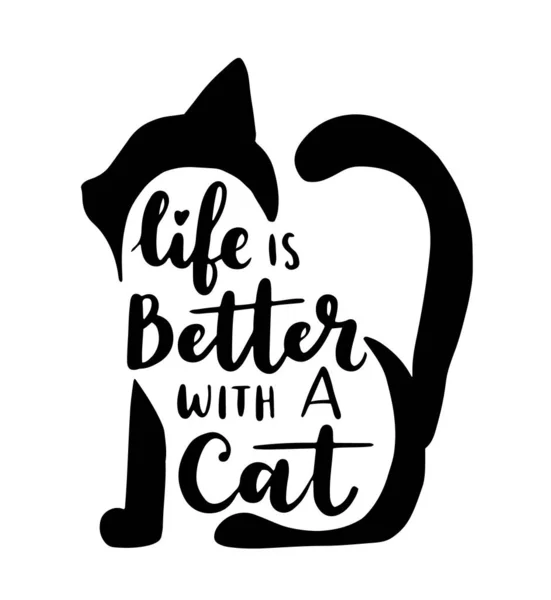 Kedi ve köpek tabiri siyah ve beyaz poster. Kedi, köpek ve evcil hayvanlar hakkında ilham verici alıntılar. Poster için el yazısı cümleler, tişört için tipografi tasarımı — Stok Vektör