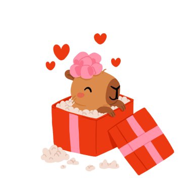 Sevimli sevgililer günü capybara klip seti kalp balonları, romantik mektuplar hediye kutusunda kapibareler, kawaii kalpleri olan hayvanlar, aşk mesajları ve hediyeler, kartlar için karakterler, çıkartmalar ve baskılar.