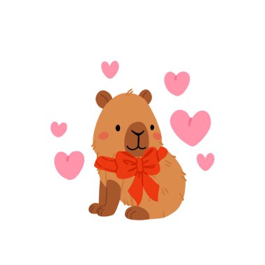 Sevimli sevgililer günü capybara klip seti kalp balonları, romantik mektuplar hediye kutusunda kapibareler, kawaii kalpleri olan hayvanlar, aşk mesajları ve hediyeler, kartlar için karakterler, çıkartmalar ve baskılar.