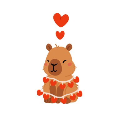 Sevimli sevgililer günü capybara klip seti kalp balonları, romantik mektuplar hediye kutusunda kapibareler, kawaii kalpleri olan hayvanlar, aşk mesajları ve hediyeler, kartlar için karakterler, çıkartmalar ve baskılar.