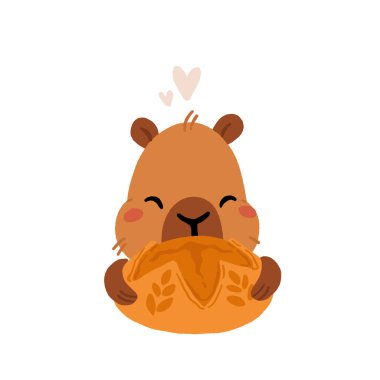 Sıcak Capybara Pişirme Vektörü Seti. Şirin Capybara Pişirme Pastaları, Ekmek, Krep, Turta, Tarçın Ekmekleri, Ev Yapımı Tatlılar, Ev Yapımı Mutfağı Resimleri