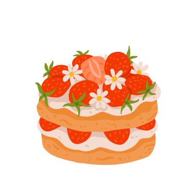 Tatlı Capybara, tatlı ve tatlı vektör seti, Kawaii uyuyan kapibaralı karakterler çilekli pasta, fırın tatlıları. Doğum günü, kafe ve çıkartmalar için samimi yemek çizimleri