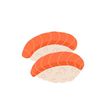 Japon suşi nigiri. Somonlu suşi. Asya mutfağı düz elle çizilmiş..