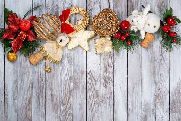 Christmas decoration over wooden background. Winter holidays concept. Space for text. — Stock Photo, Image