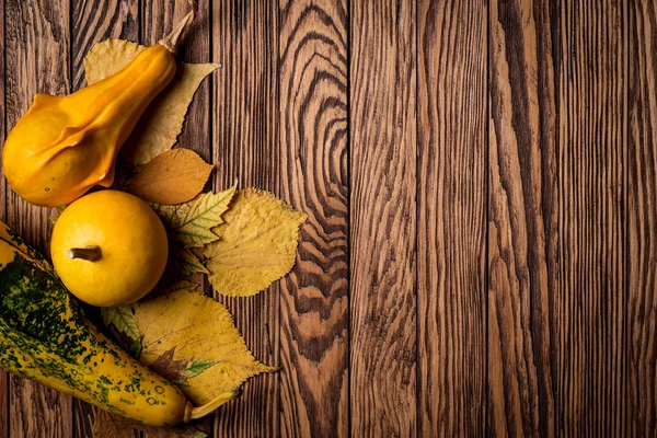 Fond d'automne sur des planches en bois. Vue de dessus. Espace pour le texte . — Photo