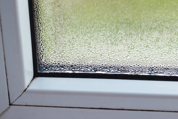 Fenêtre Plastique Avec Condensation Double Vitrage Pvc Fenêtre Condensation Sur — Photo