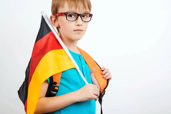 Cute Student Holding German Flag People Education Learning School Concept — Stock Photo, Image