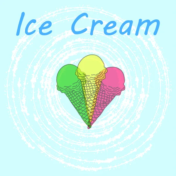 蛋卷冰淇淋。圣代冰淇淋在背景上。冰激淋平。形象的香草冰激淋. — 图库矢量图片