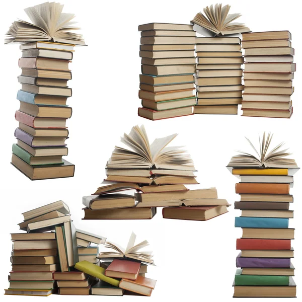 Boekencollectie geïsoleerd op witte achtergrond. Open, hardback boek. — Stockfoto