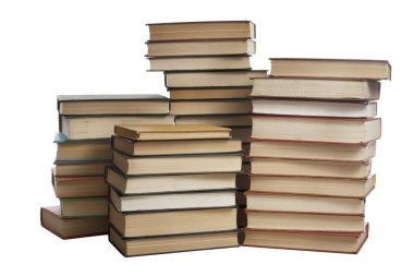 Beyaz arka plan üzerinde izole kitap yığını. Eğitim kavramı. Okula dönüş.