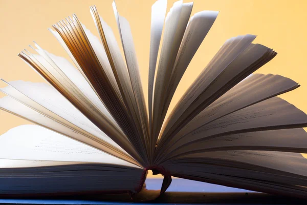 Açık kitap, ahşap masa ciltli kitap. Eğitim arka plan. Okula dönüş. Metin için yer kopyalayın