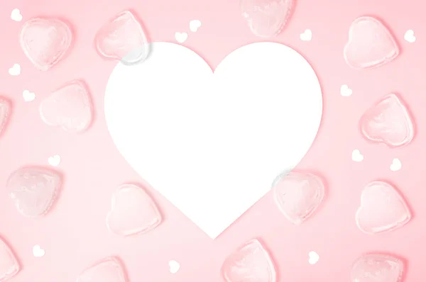 Heart Shape Note Paper Heart Ice Cubes Pink Background Copy — Stok Foto