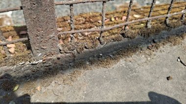Yolda eski paslı çitler