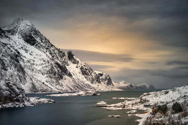 Maervoll village fjord sunset — Stock Photo, Image