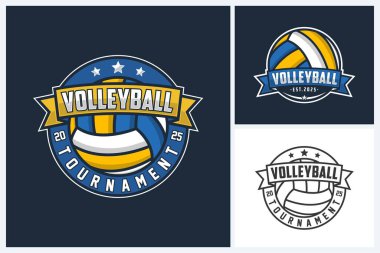 Volleyball logo design vector template, Volleyball Tournament Sport Emblem Logos, volleyball team emblem logo design vector illustration