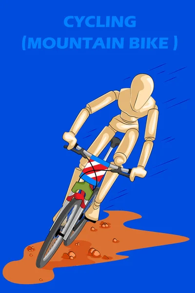 Concepto de Ciclismo bicicleta de montaña con maniquí humano de madera — Vector de stock