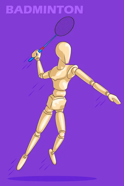 Concepto de Badminton con maniquí humano de madera — Vector de stock