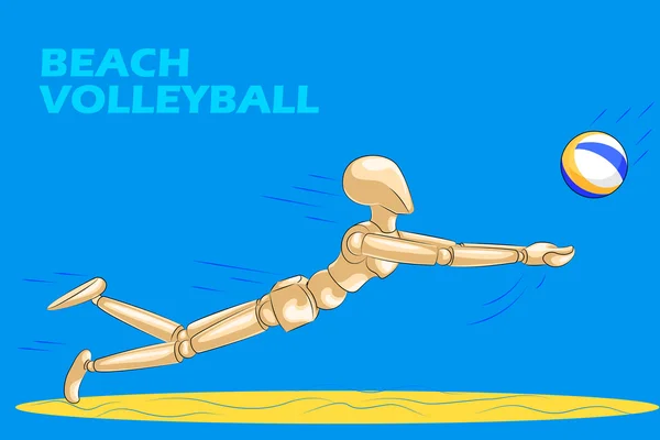 Концепція пляжний волейбол з дерев'яними людини манекен — стоковий вектор