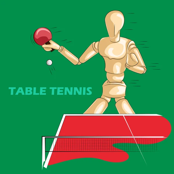 Concepto de deportes de tenis de mesa con maniquí humano de madera — Vector de stock