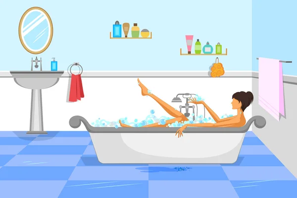 Bella donna nella vasca da bagno — Vettoriale Stock
