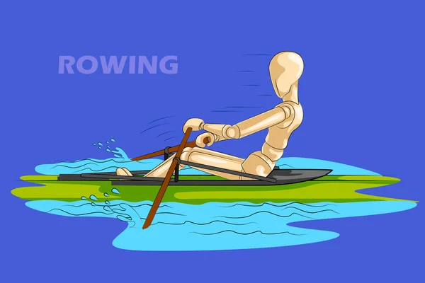 Concept of Rowing sports with wooden human mannequin — Stock Vector